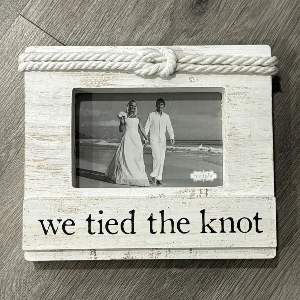 We Tied The Knot Rustic White Photo Frame with Rope Accent Wedding Boho Mud Pie